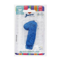 imagem de Vela de Aniversário Junco Live Colos com Gliter Nº1 Azul 1uni