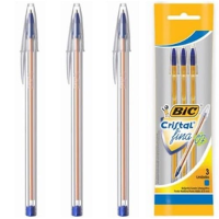 imagem de Caneta Azul 0,8mm Ponta Fina Cristal Bic com 3un