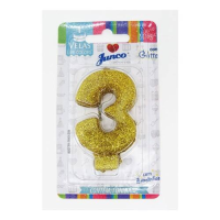 imagem de Vela de Aniversário Junco Live Colors com Gliter N3 Ouro 1un