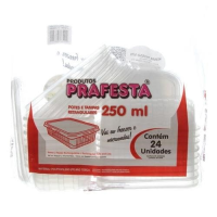 imagem de Pote Plástico Descartável Prafesta 250ml Retangular com Tampa Embalagem 24 Un